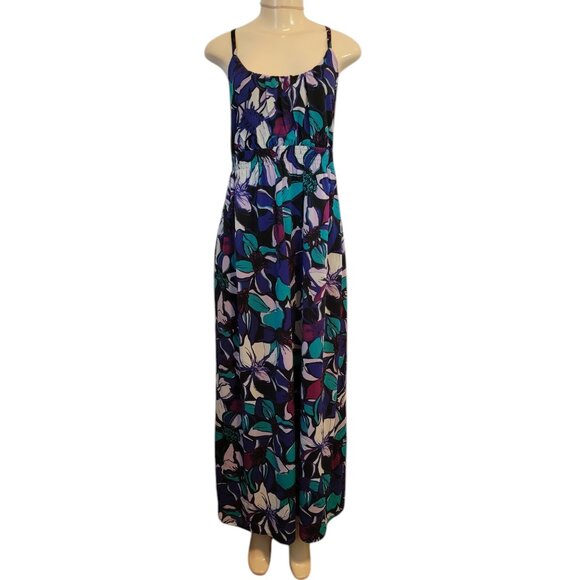 Elle Women's Blue Floral Polyester Scoop Neck Sleeveless Long Maxi - Picture 4 of 16